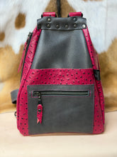 Load image into Gallery viewer, Pink Ostrich/Grey Backpack