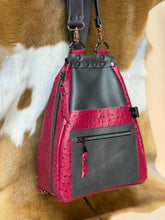 Load image into Gallery viewer, Pink Ostrich/Grey Backpack