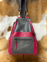 Load image into Gallery viewer, Pink Ostrich/Grey Backpack